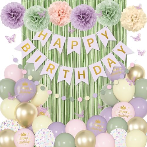 Fairy Lavender Birthday Decorations for Women Girls with Butterfly Stickers - Image 2