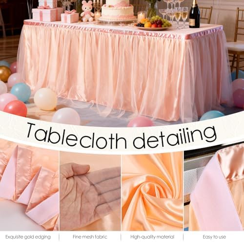THARAHT Tulle Table Skirt 14FT 420CM Long for Rectangle Tables Round Tables Ruffle Desk Skirt for Princess Girls Birthday Party Cake Dessert Decorations Table Skirt - Image 3