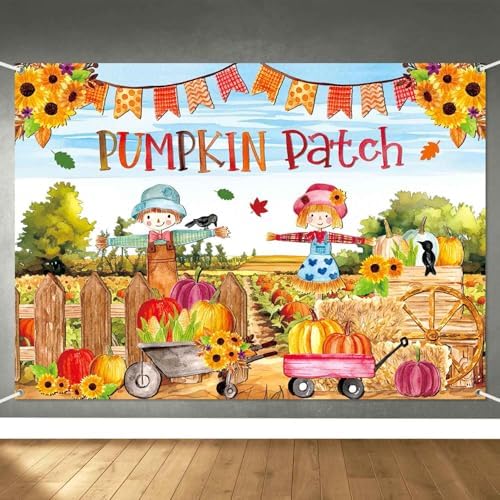 7x5ft Fall Pumpkin Patch Backdrop Banner Cute Pumpkin Patch Decorations Indoor Outdoor for Kids Fun Fall Festival Scene Thanksgiving Photo Booth Background Tapestry Wall Decor by LDWLYW