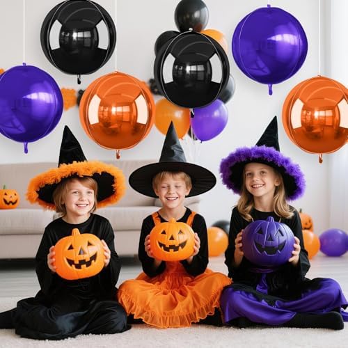 Black Orange Purple Round Foil Balloons Halloween Prom Decor 22 Inch 6 Pcs - Image 5