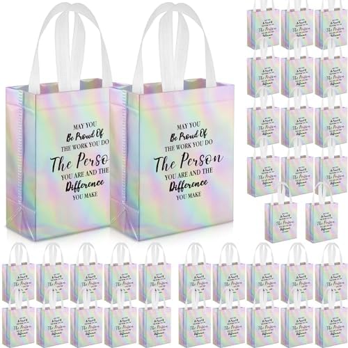 36 Pcs Thank You Reusable Gift Bags Employee Appreciation Gift Bags May You Be Proud Team for Employee Teacher Student Coworker Secretary Assistant Gifts(Laser Silver,10x8x4Inch) by ZJoey