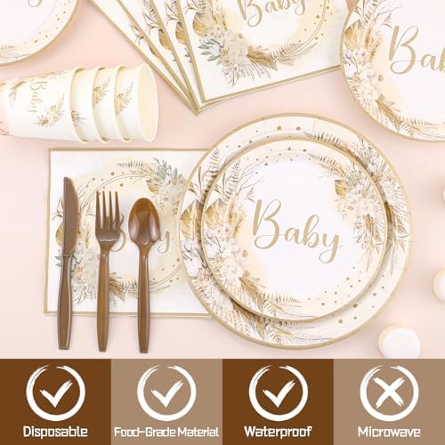 Boho Baby Shower Tableware Set For 25 Guests, 175 Pcs, Neutral - Image 3