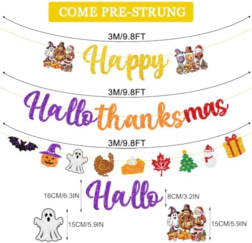 Colorful Glittery Happy Hallothanksmas Banner Holiday Party Decorations - Image 2