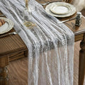 Artoid Mode 3Pcs White Silver Gauze Table Runner 120 Inch 10FT, Glitter Metallic Foil Sheer Dining Wedding Anniversary Holiday Birthday Table Decor for Home Party by ArtoidMode