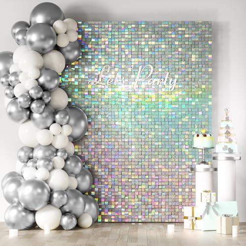 COKAOBE LiteGrid Series Shimmer Wall Backdrop - 24Pcs Iridescent Silver by COKAOBE