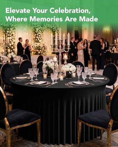 Elastic Round Tablecloths 60 inch with Floor-Length Skirts, Black, 4 Pack - Image 2