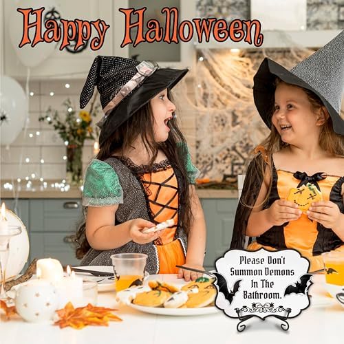 Halloween Wooden Decoration-Please Don't Summon Demons In The Bathroom Wooden Sign With 2 DIY Stickable Wood Decor & A Metal Support- Home Decoration-Halloween Bat Welcome Decor Plaque-A08 - Image 5