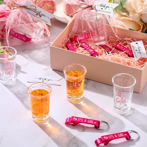50 Sets Baby Shower Favors Shot Glasses Keychain Gifts, Gender, Pink - Image 6