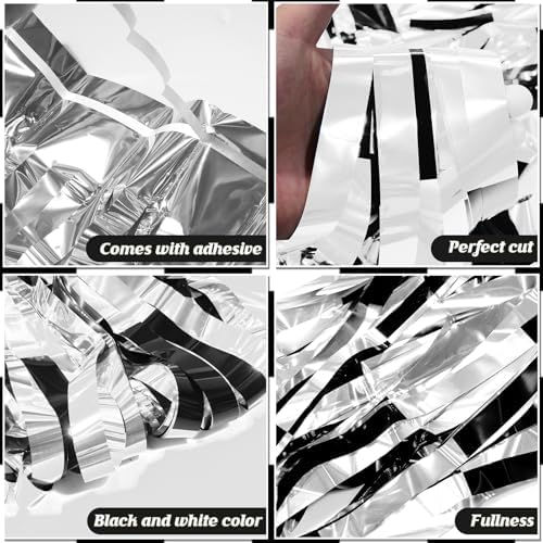 6 Pack 3.3Ft x 6.6Ft Race Car Checkered Foil Fringe Curtain Backdrop Decorations, Black White Metallic Tinsel Foil Streamers Curtain Photo Booth for Race Car One Happy Dude Birthday Party Decorations - Image 3