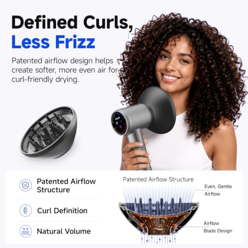 High-Speed Hair Dryer with Diffuser, Stepless Control, Lightweight, Silver - Image 6