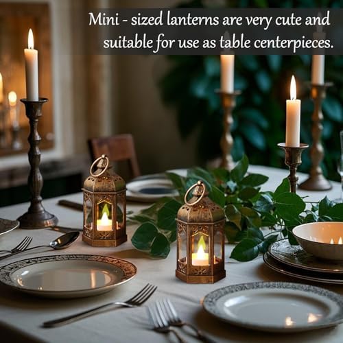 LLQ 12Pcs Mini Lantern with LED Tea Light, Garden Fairy Party Decorations, Battery Included, Vintage Lanterns Decorative, Hanging Candle Lanterns for Halloween Christmas Wedding Table Centerpiece - Image 6