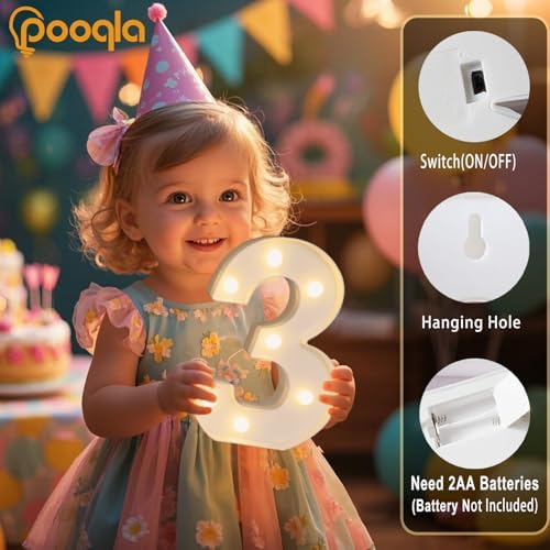 Decorative Led Light Up Number Letters, White Plastic Marquee Number Lights Sign Party Wedding Decor Battery Operated Number (3) - Image 2