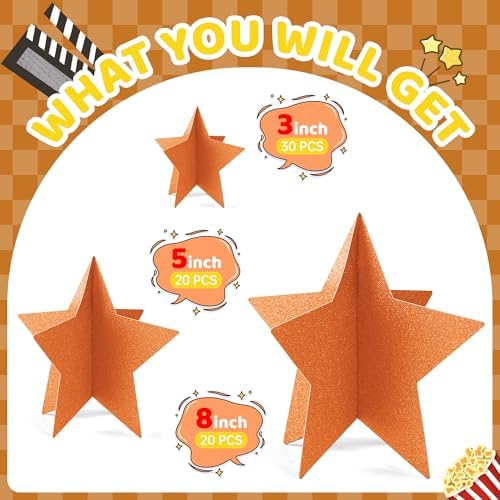 70 Pcs Orange Star Centerpieces for Party Birthday Fall Thanksgiving Decorations 3D Stars Table Decor 3 Sizes 8" 5" 3" Baby Bridal Shower Wedding Orange Friendsgiving Halloween Party Supplies - Image 2