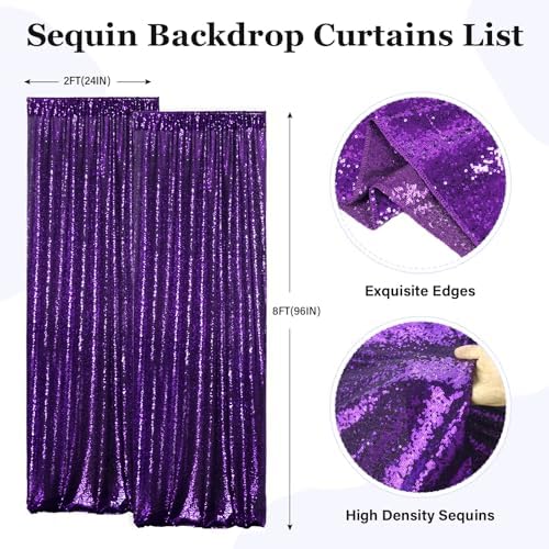 PartyDelight Purple Sequin Backdrop Curtains 2x8ft 2 Panels - Image 2