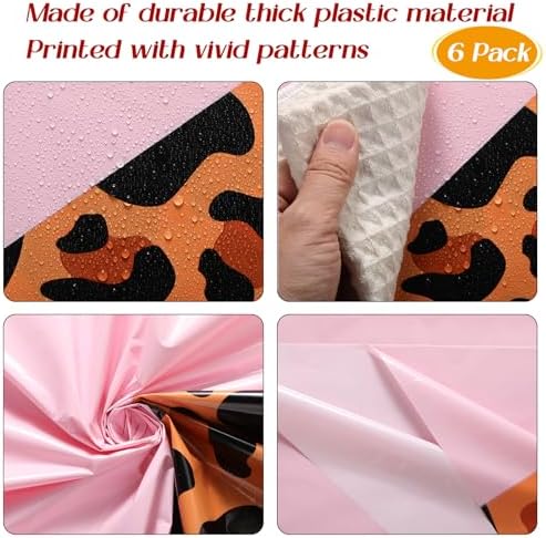 Buryeah 6 Pcs 54 x 108'' Plastic Disposable Leopard Tablecloth, Pink - Image 3
