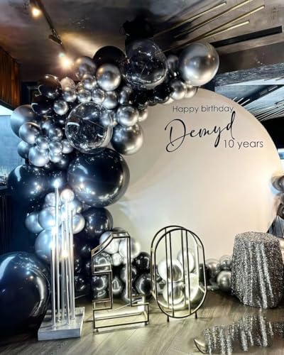 MEBAY Black Silver Balloons Garland Arch Kit, 146Pcs Latex Balloons Different Sizes 18 12 10 5 Inch for Party Decorations, Wedding Backdrop, Birthday, Graduation - Image 3