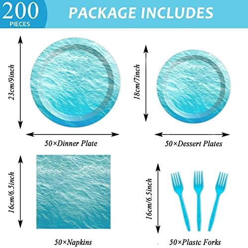 200 PCS Ocean Themed Paper Plates and Napkins Under the Sea Party Decorations Sea Waves Birthday Dessert Plates Supplies Tableware Set for Men Women Boy Girl Birthday Baby Shower Serve 50 Guests - Image 2