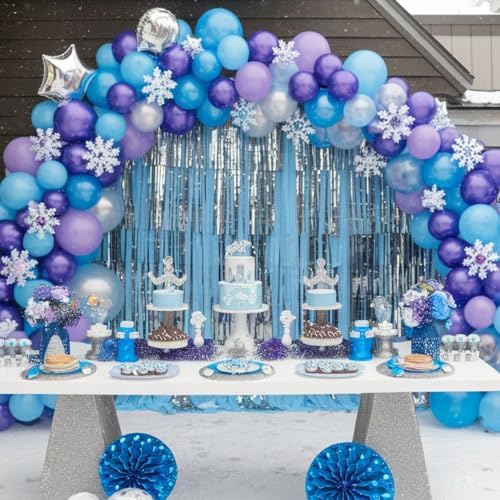 Frozen Balloons, 12 Inch Blue and Purple Balloons, Metallic Silver Blue Frozen Print Snowflake Confetti Balloon for Girls Woman Ice and Snow Winter Theme Birthday Party Decorations - Image 6