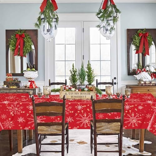 3 Pcs Red Christmas Snowflake Tablecloth, 54 x 108 Inches - Image 6