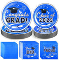 Graduation Plates and Napkins 2025 – 200PCS Blue Graduation Party Decorations Pack, Disposable Paper Plates & Napkins for 50 Guests – Perfect for 2025 Congrats Grad Party Supplies by CANCJ