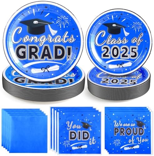 Graduation Plates and Napkins 2025 – 200PCS Blue Graduation Party Decorations Pack, Disposable Paper Plates & Napkins for 50 Guests – Perfect for 2025 Congrats Grad Party Supplies by CANCJ
