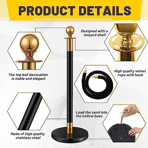 Ferraycle 8 Pcs 2026 Wedding Stanchions and Velvet Ropes Set, Black - Image 3