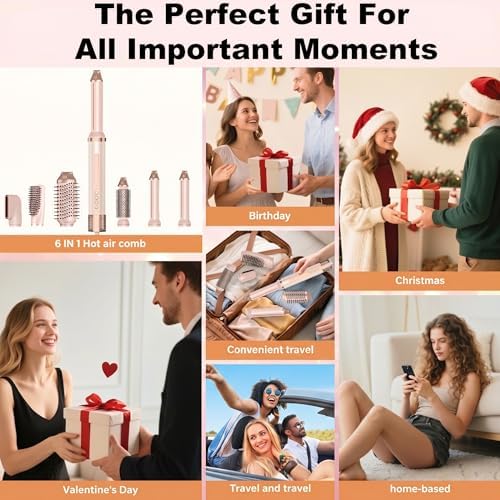 6 in 1 Hot Air Styler, Air-wrap with High-Speed 260,000 RPM Negative Ionic Hair Styler Dryer Brush, All Hair Types Drying Straightening, Curling Volumizing, Frizz-Free and Add Volume, Gift for Girl - Image 7