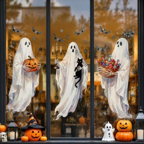 Halloween Window Clings Decorations Ghost Pumpkin Bat Window Stickers Static Spooky Glass Window Sticker Decals for Home Office Classroom Party Haunted House Seasonal Decor 3 Sheets - Image 3