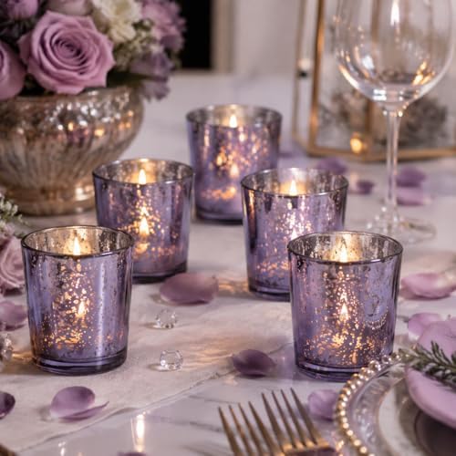 LETINE 6pcs Purple Votive Candle Holders – Standard Votive Size for Regular Votive Candles– Tea Light Candles Holderfor Home Decor, Garden Party Decorations, Engagement Table Decorations - Image 4