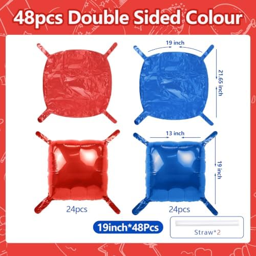 NISOCY 48PCS Red and Blue Square Foil Balloons Wall Backdrop - Image 2
