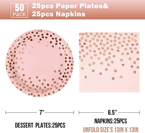 Pink and Rose Gold Paper Plates&Napkins Party Supplies for Birthdays 50 Pcs - Image 2