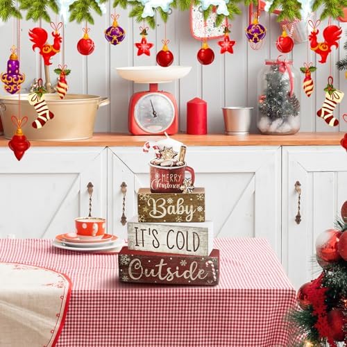 Moucuny 4 Pcs Christmas Table Decorations Indoor, Hot Cocoa Wood Block Sign - Image 6
