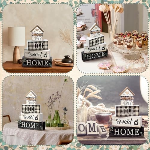 Moucuny 4 Pcs Farmhouse Table Decor Rustic Home Sweet Home Wooden Signs - Image 6