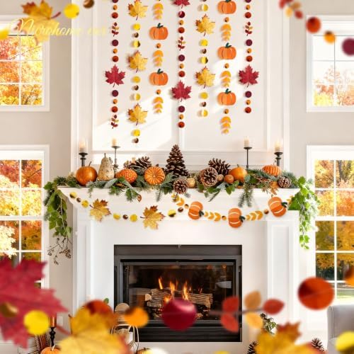 NICROHOME EUR 6PCS Fall Paper Garlands with Glitter Pumpkin Maple Leaves - Image 5