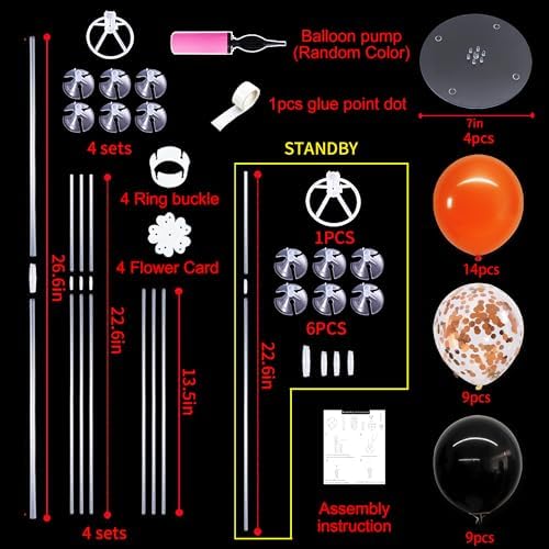 TONIFUL 4 Set Black Orange Balloons Stand Balloon Centerpiece for Table - Image 2