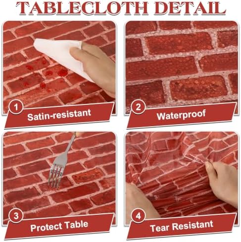3 Pack Red Stone Wall Plastic Tablecloth, Medieval Castle Party Decoration - Image 4