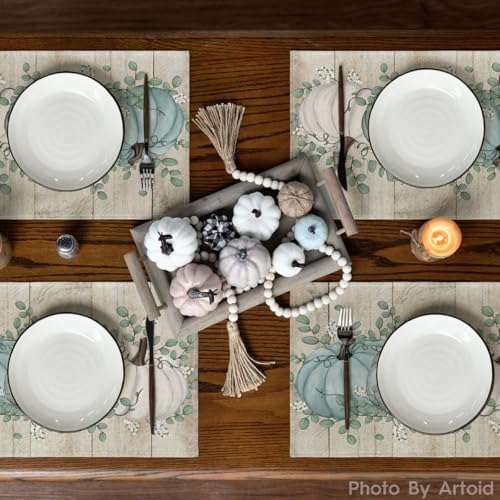 Artoid Mode Wood Pumpkins Leaves Fall Placemats Set of 4-12 x 18 Inch - Image 3