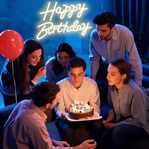 Happy Birthday Neon Signs for Party Decor Dimmable LED Birthday Neon Light for Wall Decor Light Up Happy Birthday Led Signs for Backdrop Birthday Any Ages Bday Celebration Decoration, Warm white - Image 3