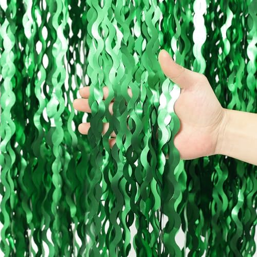 4Pcs Wavy Green Fringe Backdrop -3.3x6.6ft Green Streamer Foil Curtains for Jungle Party Decorations | St Patricks Day Decorations | Football Decorations | Xmas - Image 2