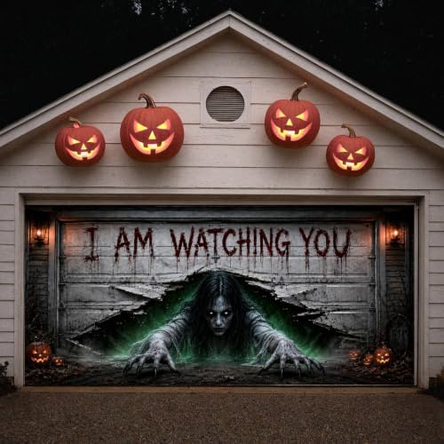 13x6 Ft Halloween Garage Door Decorations Cover, I AM Watching You, Large Outdoor Garage Door Banner Backdrop for Home Wall Window Patio Yard Party by Unknown
