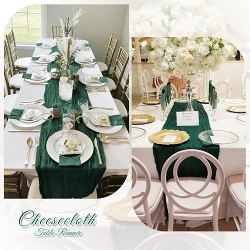 3 Pack Emerald Green Cheesecloth Table Runner, 17 x 108 inch, Semi Sheer Boho Cheese Cloth Fabric Table Runner Bulk for Wedding, Birthday, Party, Holiday, Home Decor (Emerald Green) - Image 6