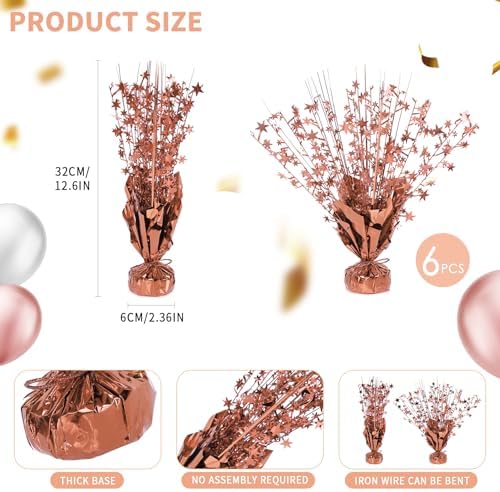 6 Pack Metallic Foil Spary Centerpieces for Tables, Rose Gold Centerpieces for Tables Decorations, Star Brust Table Centerpieces for Birthday Graduation Wedding Baby Shower Party - Image 7