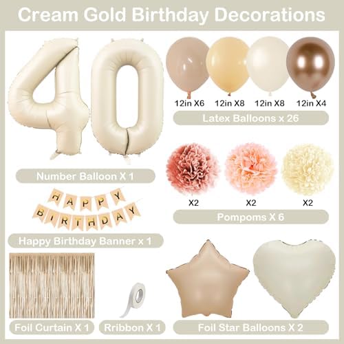 Beige Happy 40th Birthday Party Decoration Women Cream Number 40 Balloon - Image 4