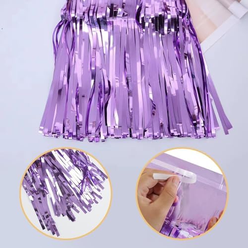 10 Pack Light Purple Foil Curtain Backdrop 3.2ft x 9.8ft Metallic Tinsel Foil Fringe Curtains Streamer Photo Booth Backdrop for Birthday Party Halloween Christmas New Year Party Supply - Image 4