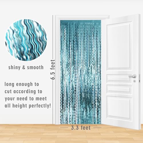 GOER 3.2 ft x 6.5 ft Metallic Tinsel Foil Fringe Curtains Party Photo Backdrop Party Streamers for Birthday,Graduation,New Year Eve Decorations Wedding Decor (5 Pcs,Wavy Light Blue) - Image 6