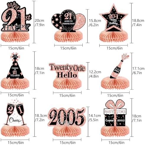 9Pcs Rose Gold Pink 21st Birthday Decorations Honeycomb Centerpieces for Girls,Happy 21st Birthday Centerpieces Tables Toppers Party Decorations Supplies,Vintage 2005 Aged Table Sign Decor - Image 2