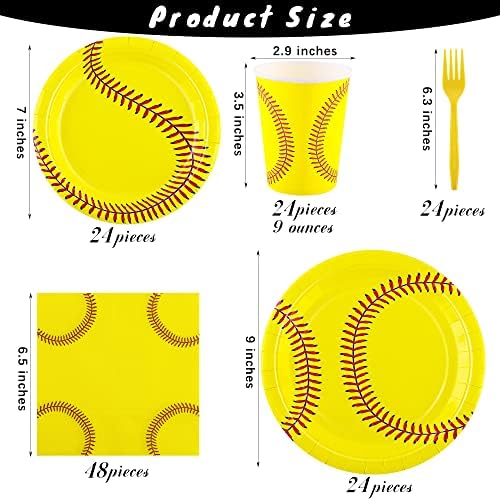durony 144 Pieces Softball Paper Plates and Napkins Dinnerware Set Softball Birthday Party Tableware Supplies Includes Paper Plates Napkins Forks Serve 24 for Sports Party Supplies - Image 2
