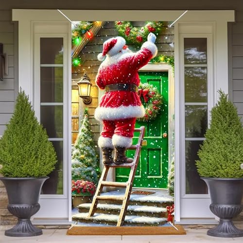 BlissYard Christmas Door Cover Lights Santa 35x71 Inch Polyester - Image 6