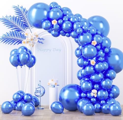 Voircoloria 130pcs Metallic Blue Balloons Arch Kit, 18 12 10 5 Inch by Voircoloria