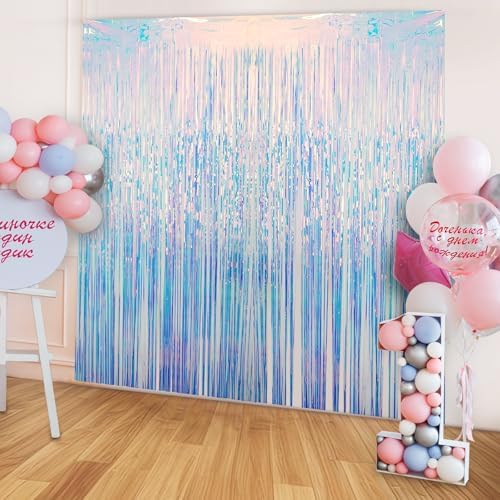 2 Pack Fringe Curtains Party Decorations,Tinsel Backdrop Curtains for Parties,Photo Booth Wedding Graduations Birthday Mermaid Frozen Sea Party Supplies (Iridescent) - Image 2
